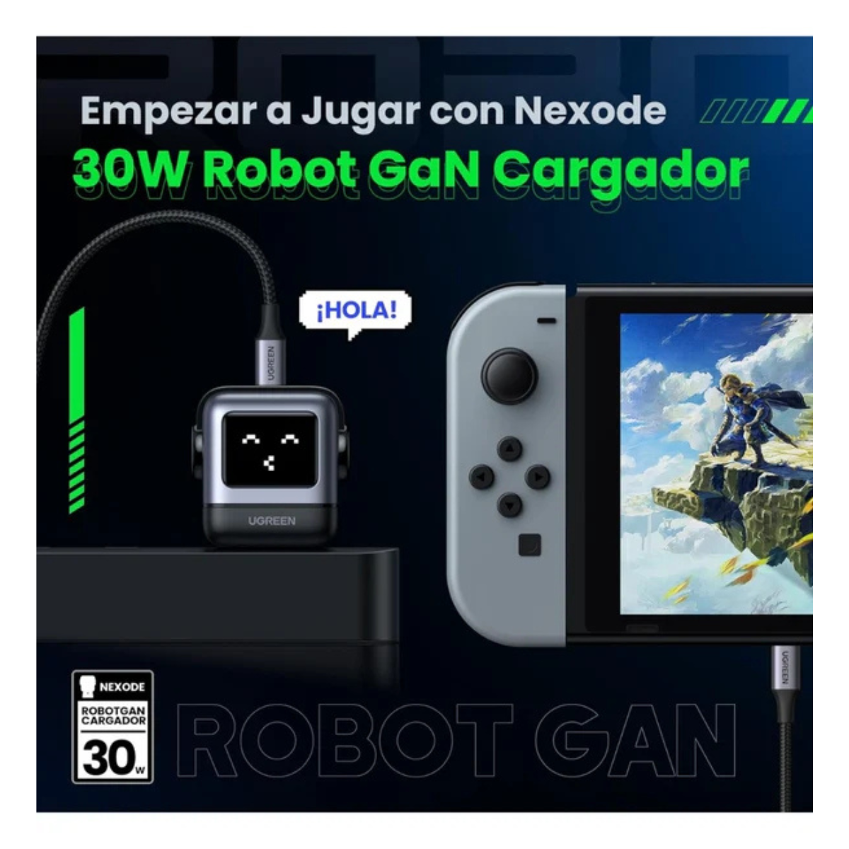Adaptador Ugreen Nexode Robot 30w Usb-c Pd GaN Rápido Gris