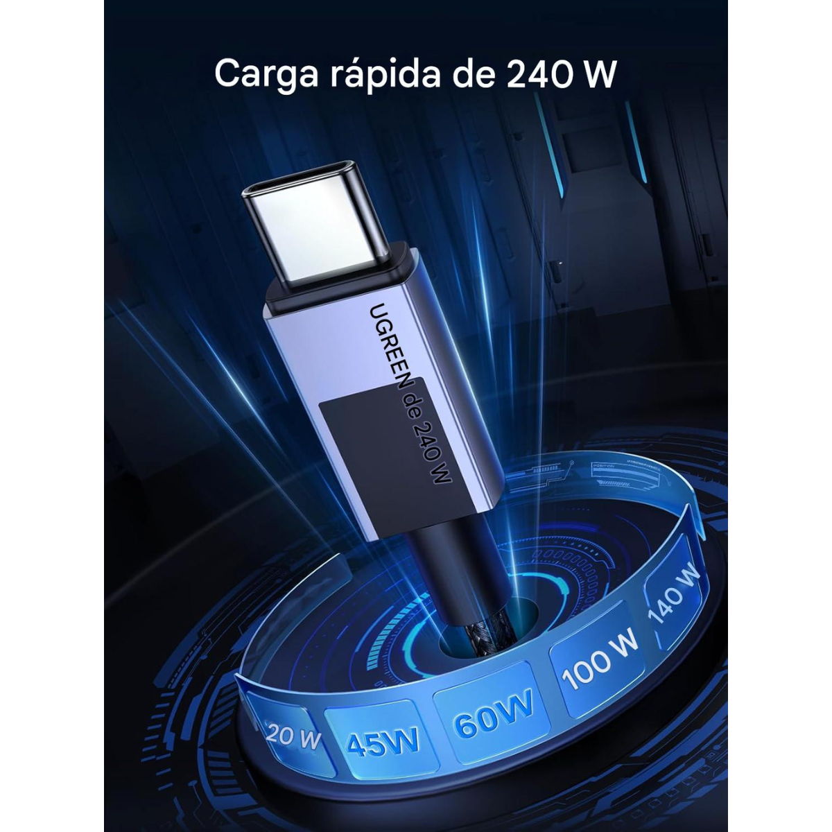 Cable UGREEN 240W USB-C a USB-C – 2 Metros Gris