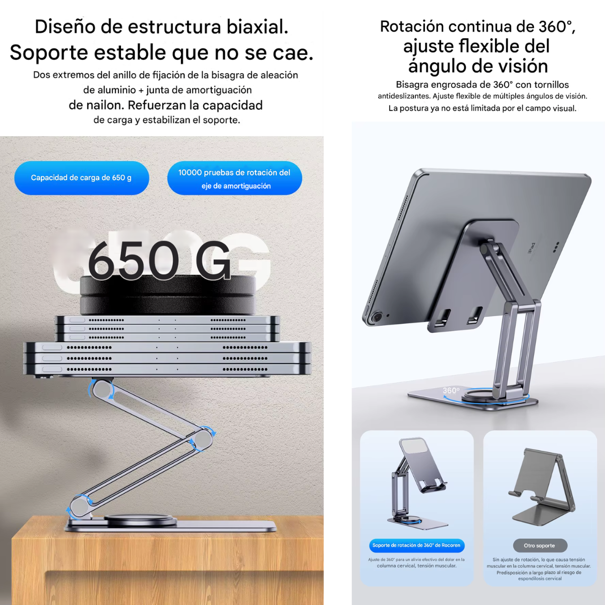 Soporte Ajustable RocoRen 360° para Celular y Tablet – Plegable, Antideslizante