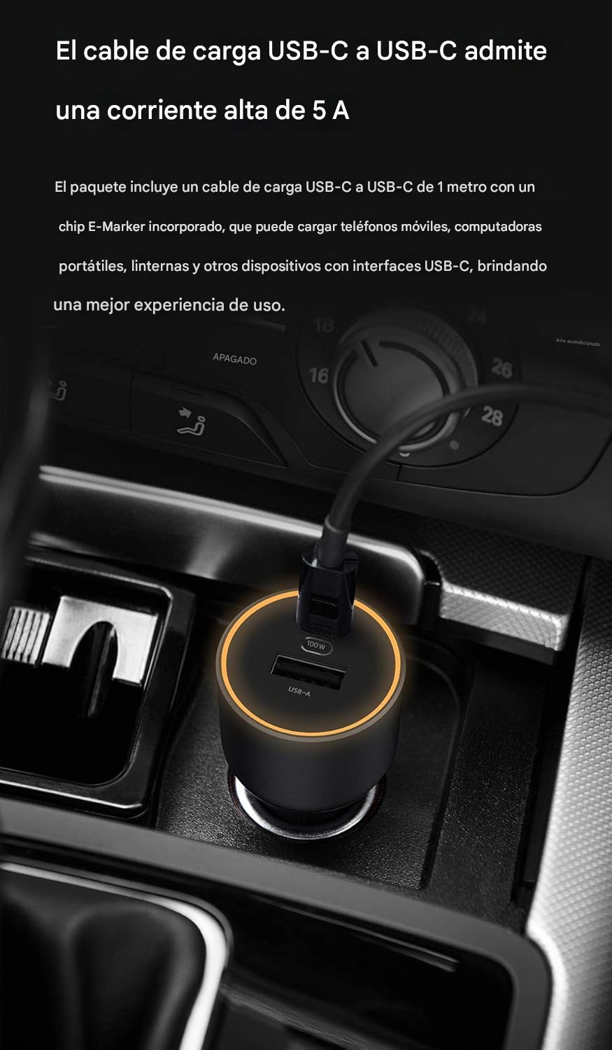 Cargador de Auto Xiaomi Mi 100W – Doble Puerto USB-C + USB-A