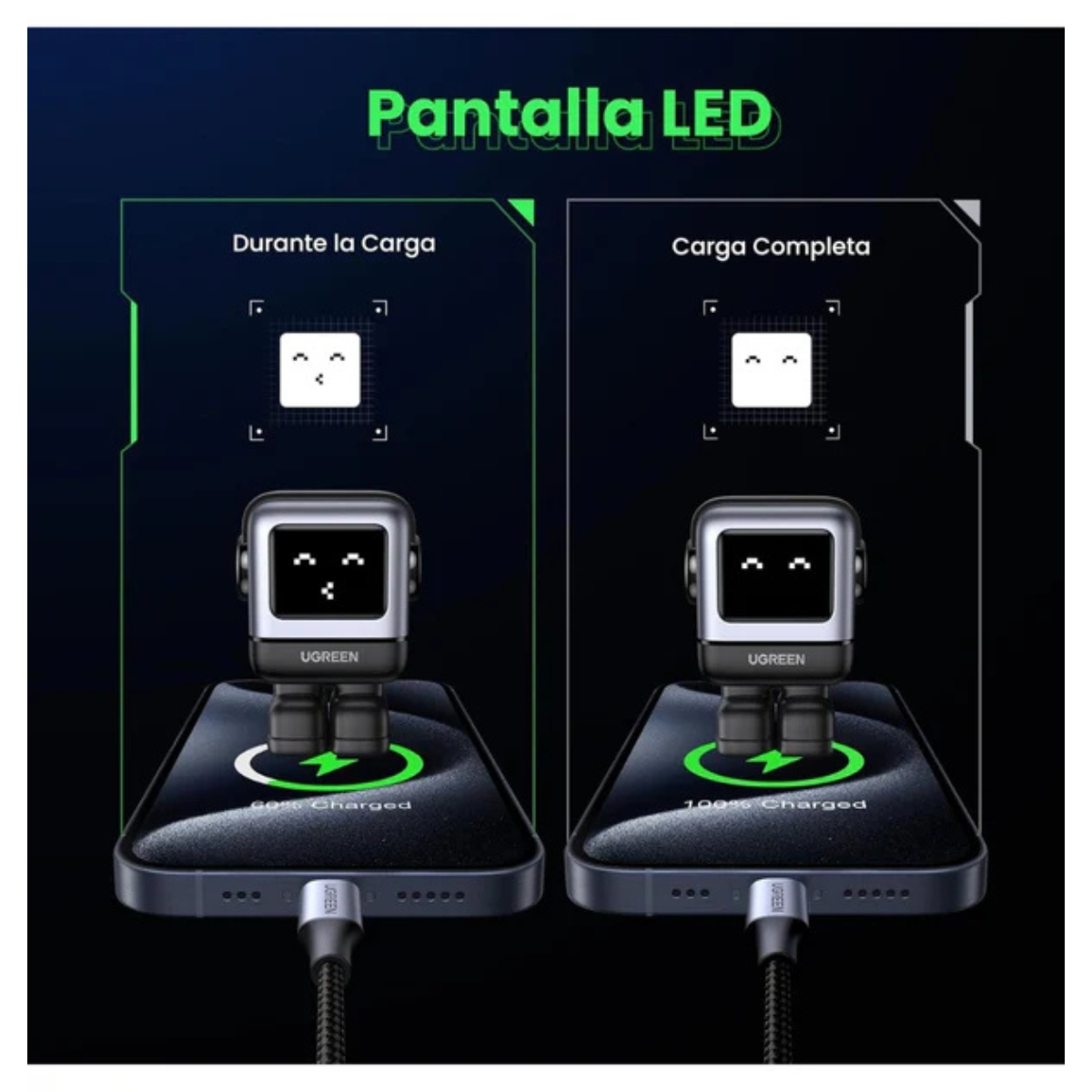 Adaptador Ugreen Nexode Robot 30w Usb-c Pd GaN Rápido Gris