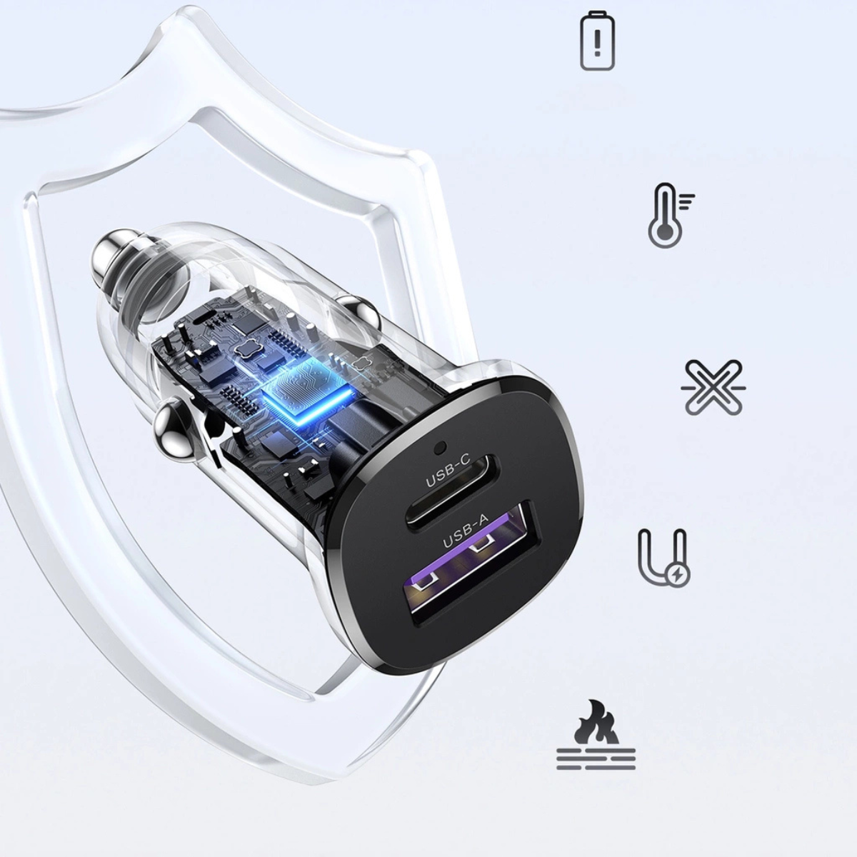 Cargador para Auto UGREEN 30W – USB-C y USB-A | Compacto y Rápido