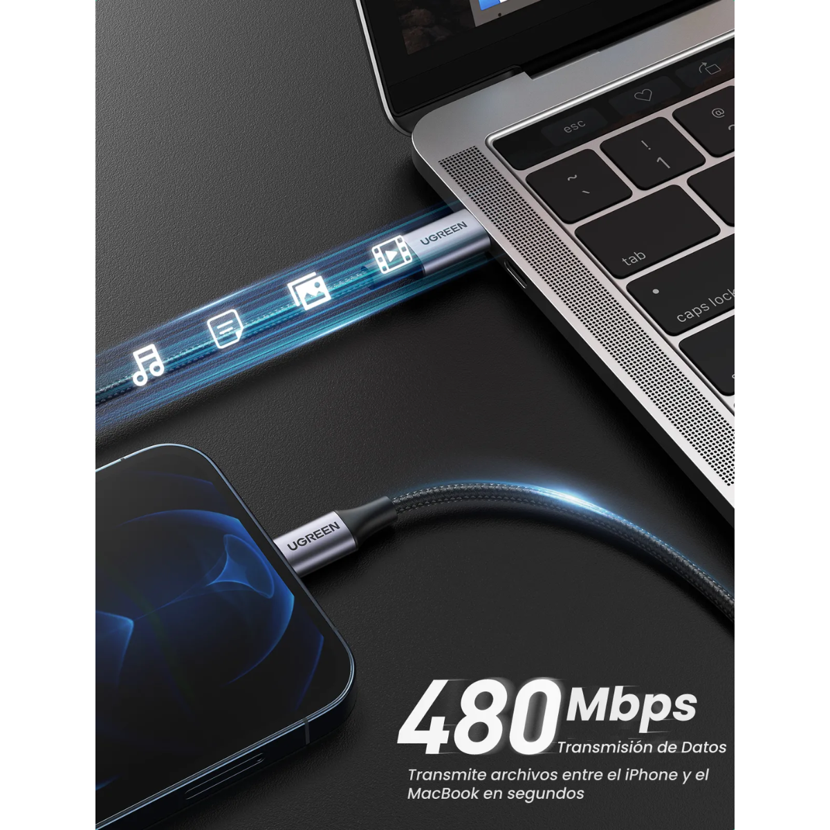 Cable UGREEN 2Metros MFI USB-C a Lightning – Carga rápida