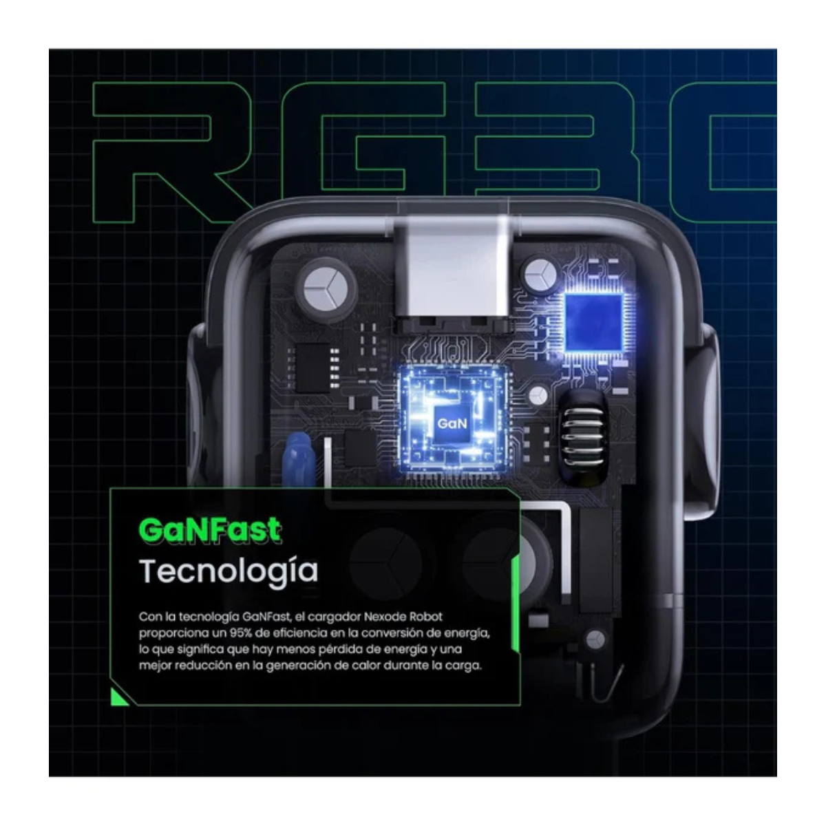 Adaptador Ugreen Nexode Robot 30w Usb-c Pd GaN Rápido Gris