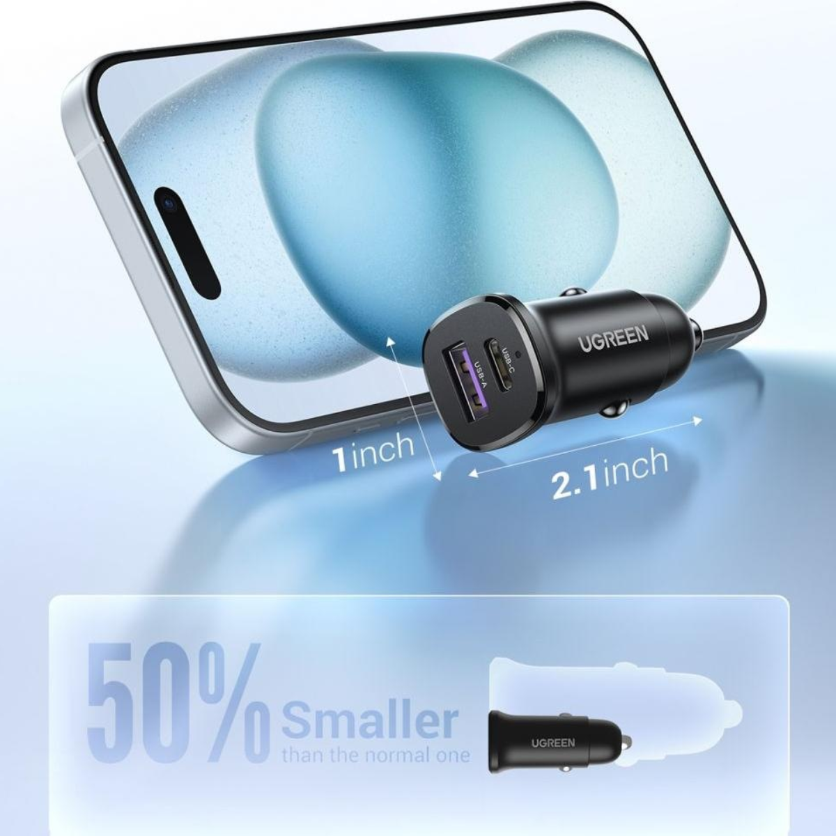 Cargador para Auto UGREEN 30W – USB-C y USB-A | Compacto y Rápido