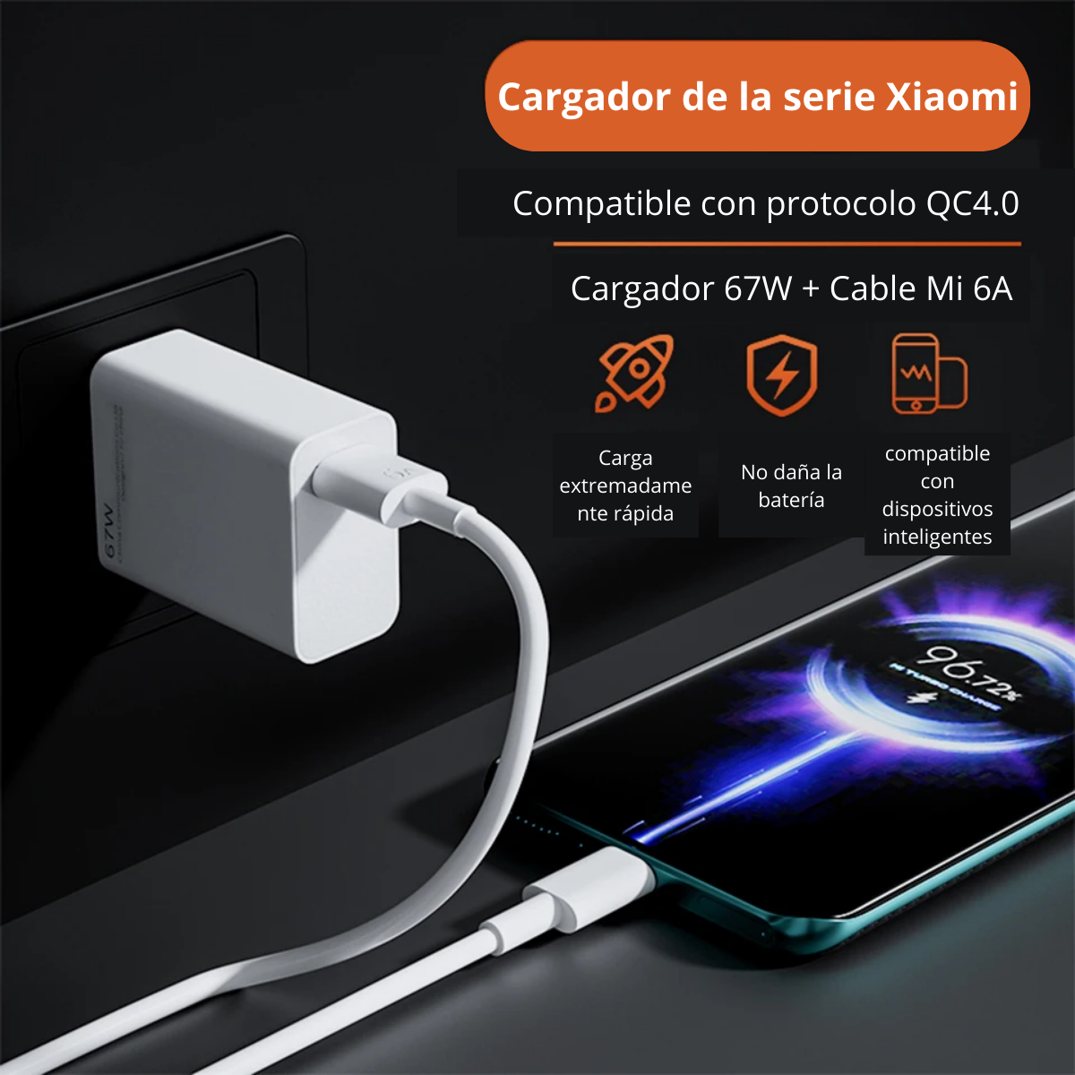 Cargador XIAOMI 67W Original | Carga ultra rápida con protección inteligente