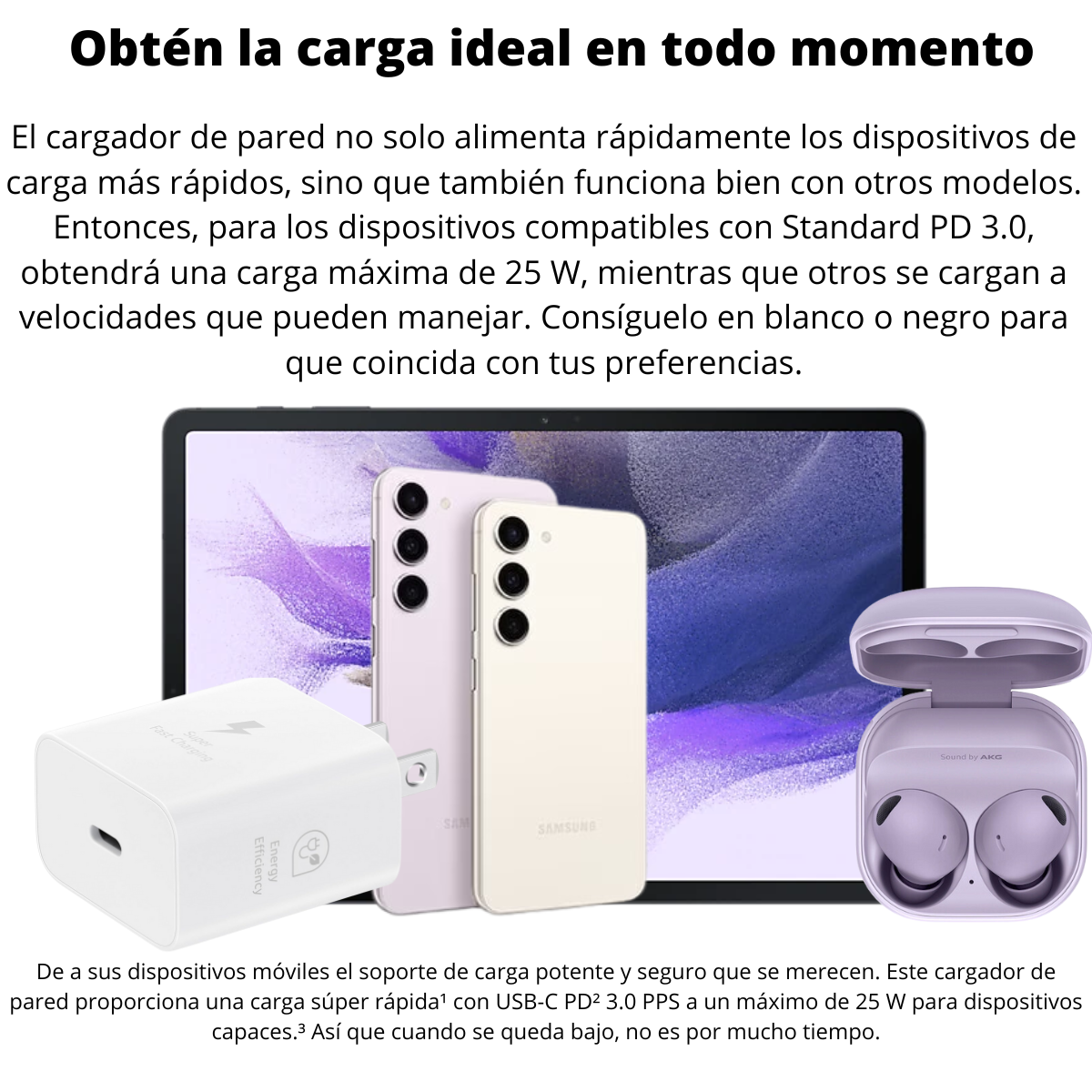 Cargador Samsung 25W Original | GaN Compacto Blanco