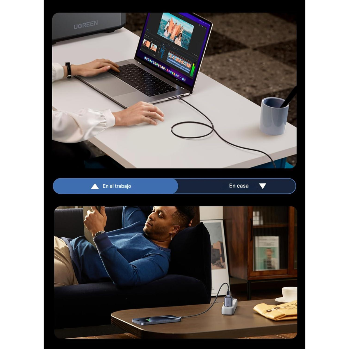Cable UGREEN 240W USB-C a USB-C – 2 Metros Gris