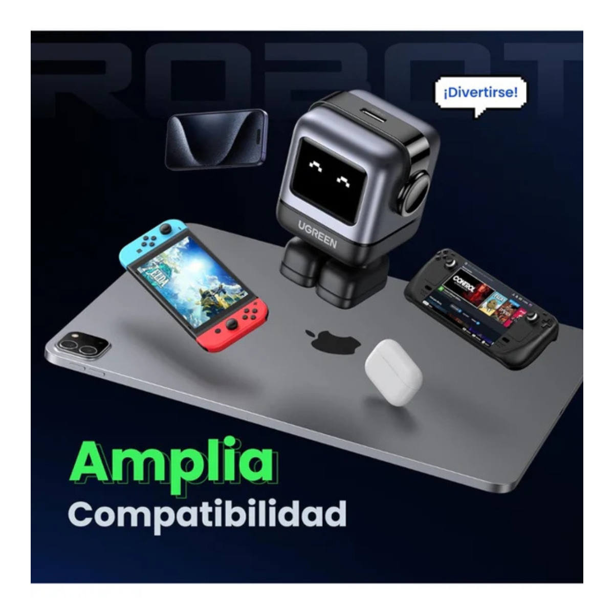 Adaptador Ugreen Nexode Robot 30w Usb-c Pd GaN Rápido Gris