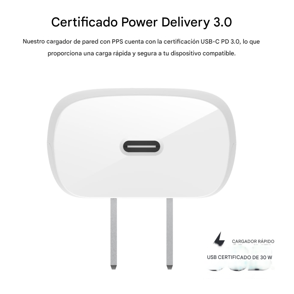 Cargador Belkin 30W USB-C a Lightning – MFi Original | Blanco