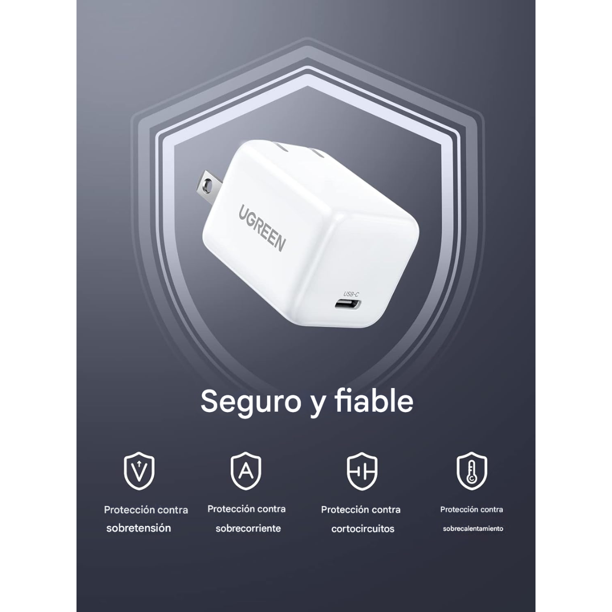Mini Cargador UGREEN 20W Fast USB-C PD – Blanco