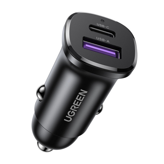 Cargador para Auto UGREEN 30W – USB-C y USB-A | Compacto y Rápido