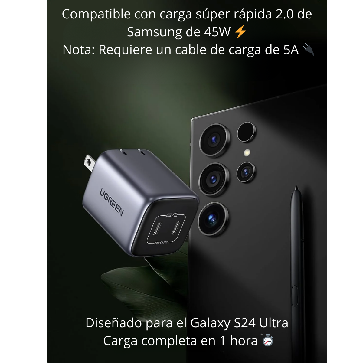 Adaptador UGREEN Nexode 45W USB-C – Potencia Compacta para Todos Tus Dispositivos