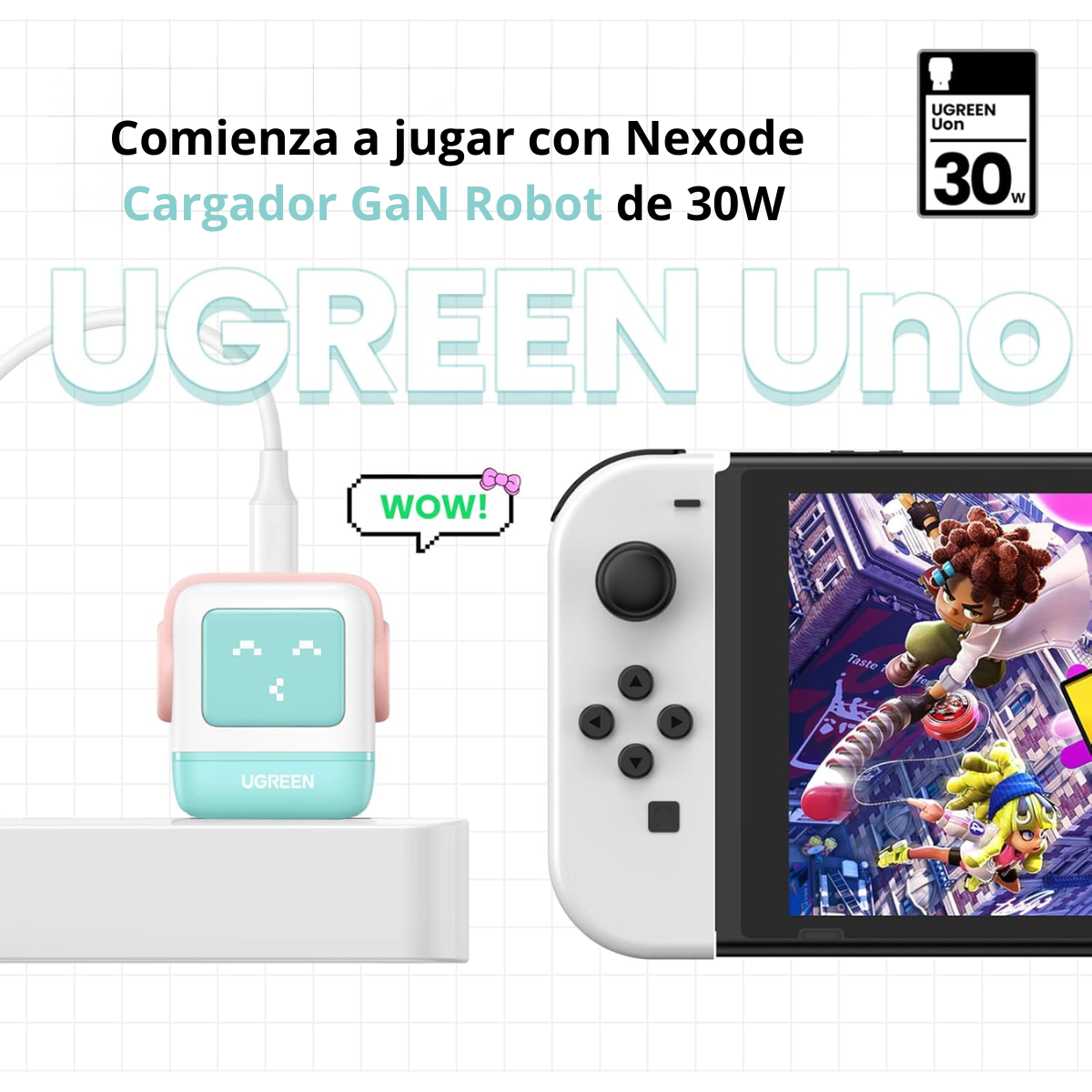Adaptador Ugreen Nexode Robot 30w Usb-c Pd GaN Rápido Azul