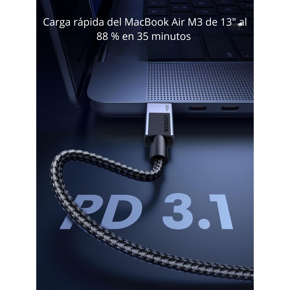 Cable UGREEN 240W USB-C a USB-C – 2 Metros Gris
