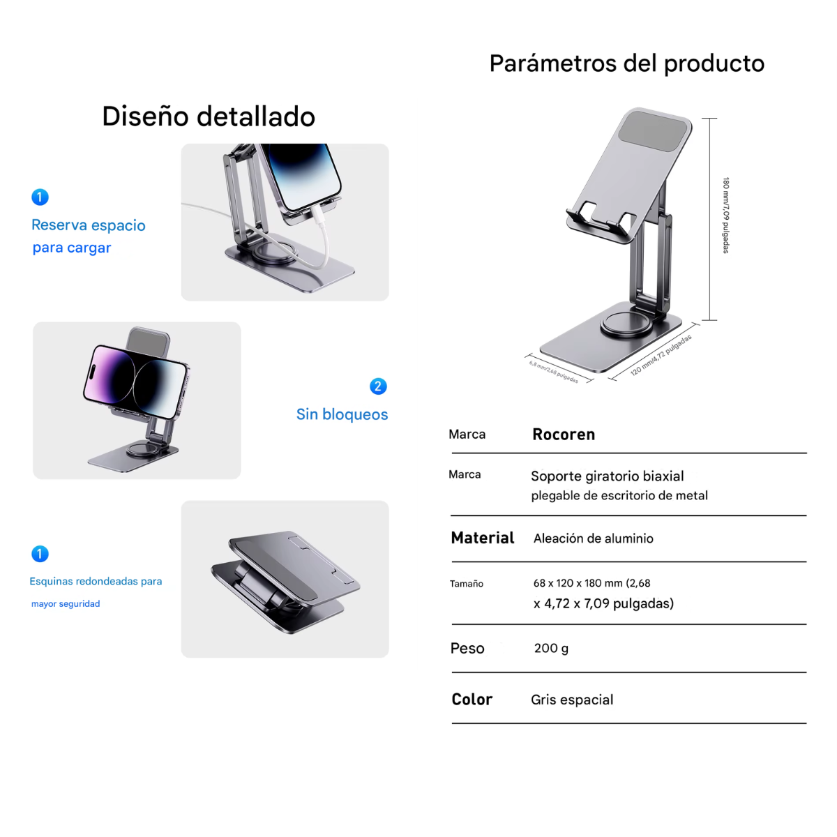Soporte Ajustable RocoRen 360° para Celular y Tablet – Plegable, Antideslizante