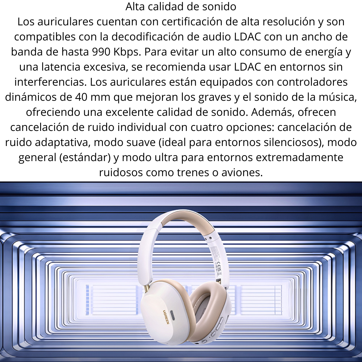 Diadema Bluetooth UGREEN HiTune Max5C | Cancelación Activa de Ruido