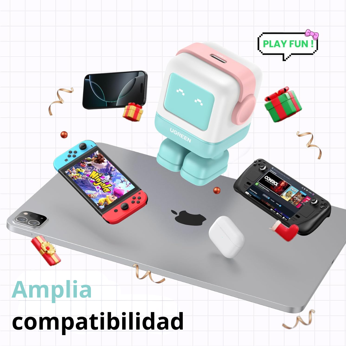 Adaptador Ugreen Nexode Robot 30w Usb-c Pd GaN Rápido Azul