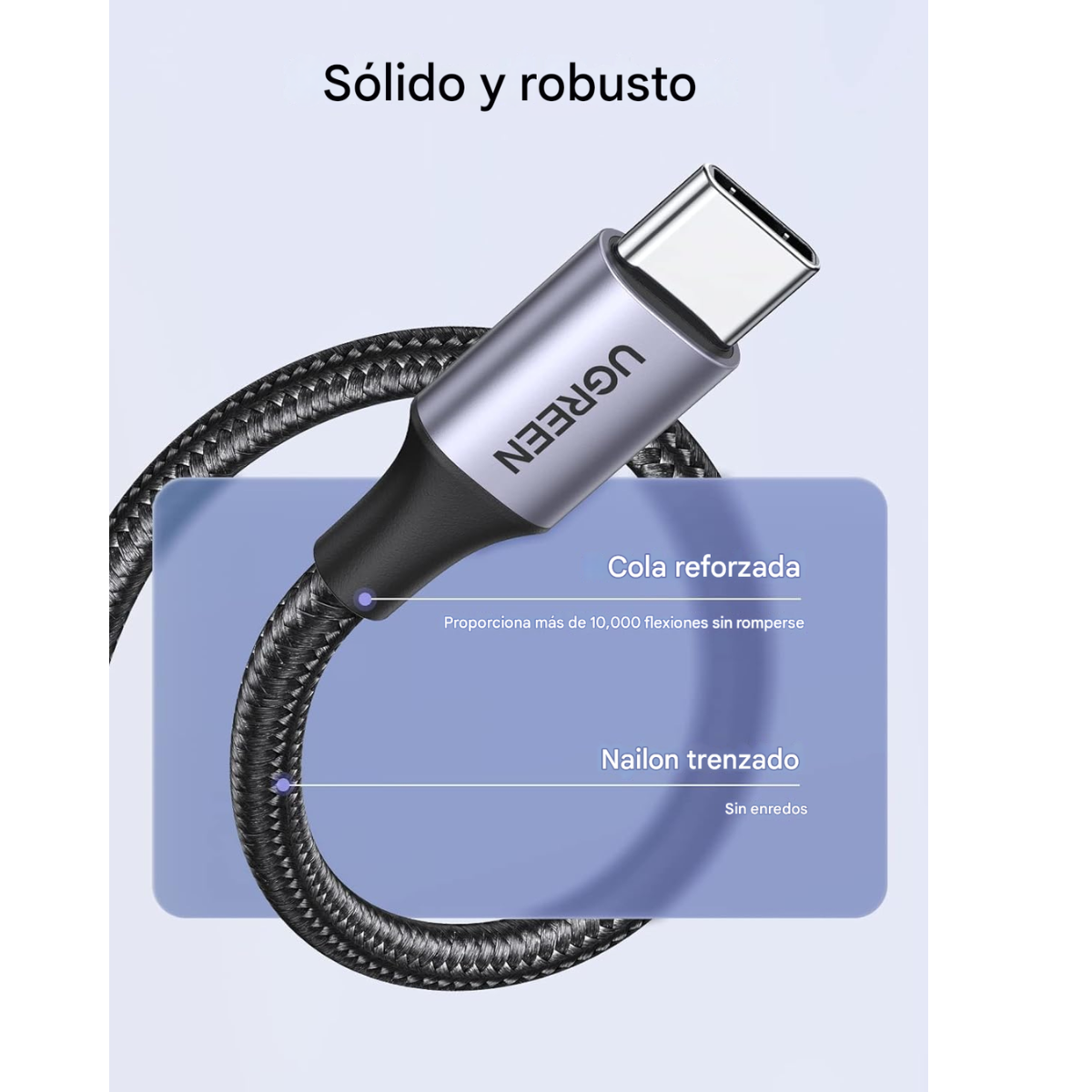 Cable UGREEN USB-A a USB-C 1M – Aluminio Reforzado Gris
