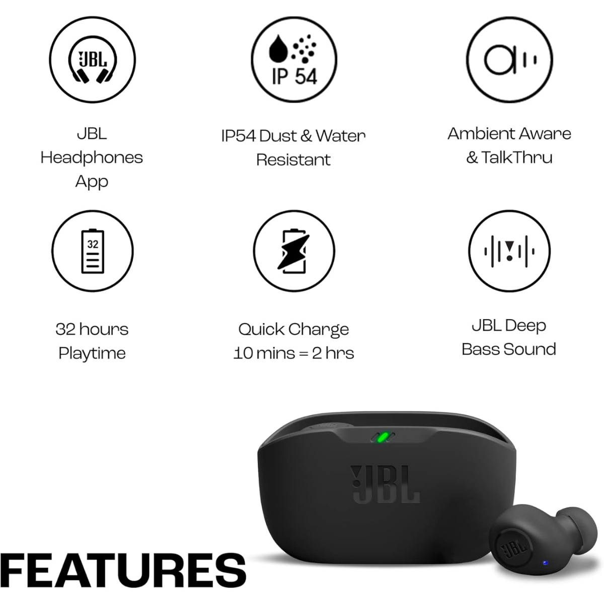 Audífonos JBL Wave Buds 2 Bluetooth Negro