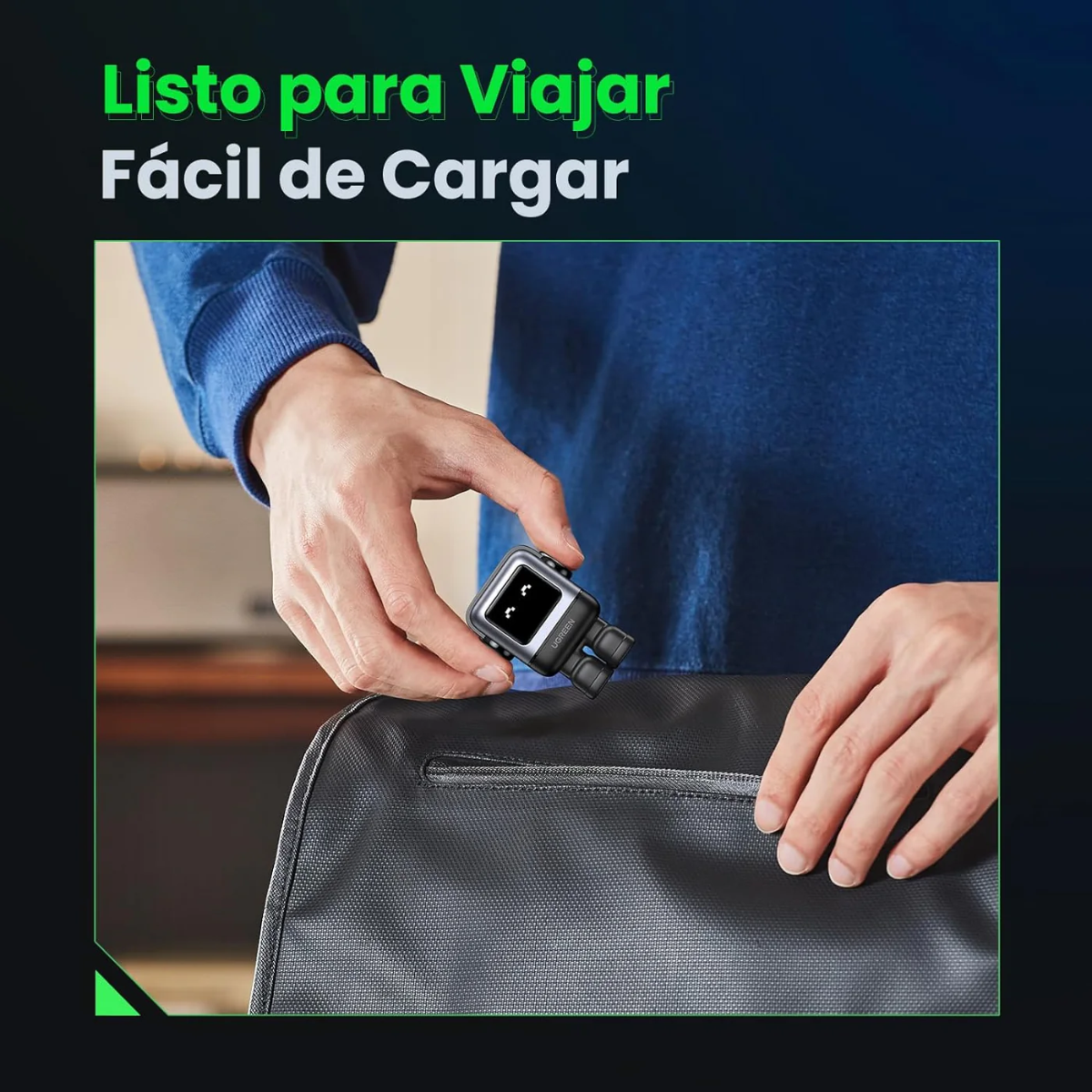 Adaptador Ugreen Robot 65w Gan 3-puertos Nexode Rapido Gris
