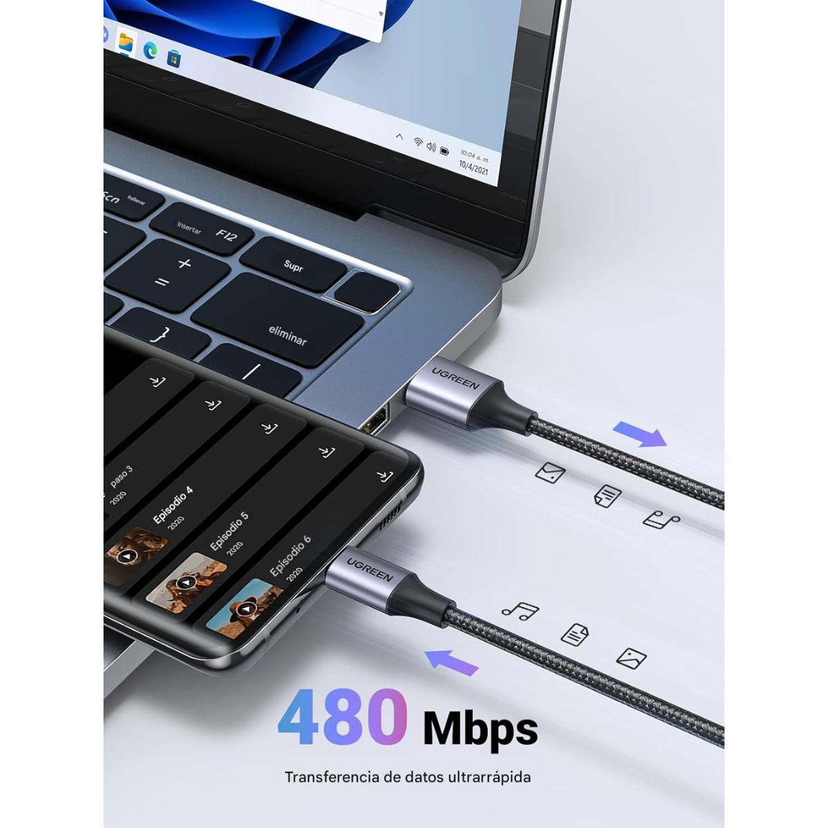 Cable UGREEN USB-A a USB-C 1M – Aluminio Reforzado Gris